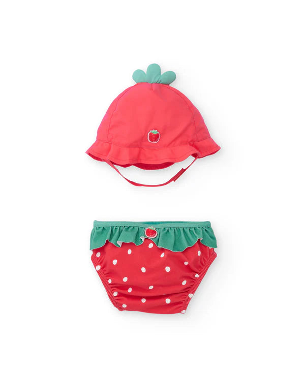 Completino da bagno per neonata con cappellino protettivo UPF 50+