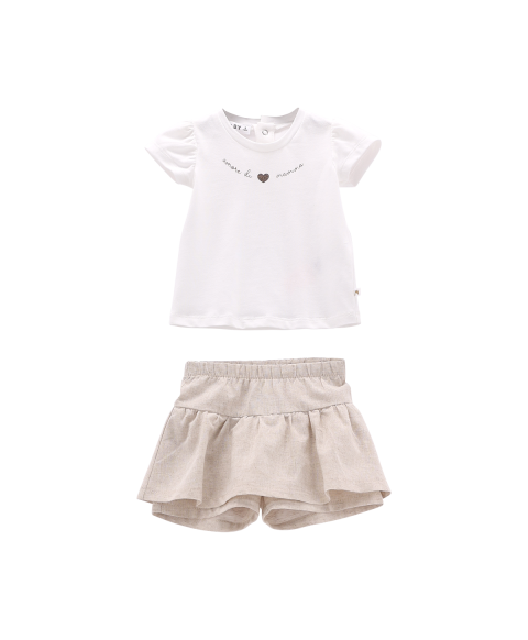 Completo in jersey stretch e misto lino per neonata