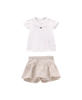 Completo in jersey stretch e misto lino per neonata