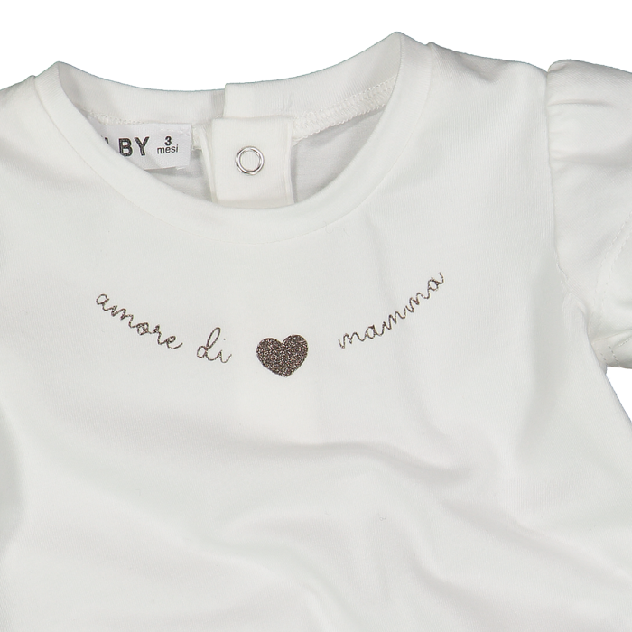 Completo in jersey stretch e misto lino per neonata