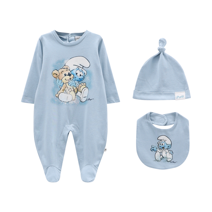 Set unisex i Puffi™con tutina, berretto e bavaglino