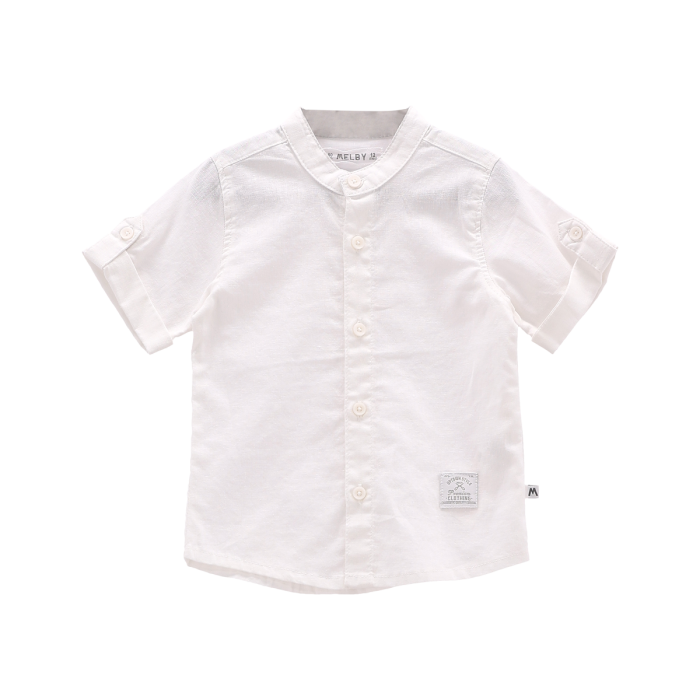Camicia coreana corta in misto lino