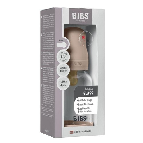 Biberon in vetro con tettarella in lattice 120 ml flusso lento Blush  - Bibs 0+