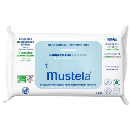 Mustela Salviette Acqua Compostabili Senza Profumo 60 Pezzi