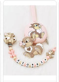 Porta Ciuccio Rosa con Tamburino Di Bambi Disney