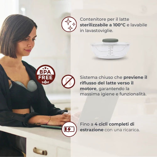 Tiralatte elettrico indossabile singolo a 3 fasi - Materno Flow